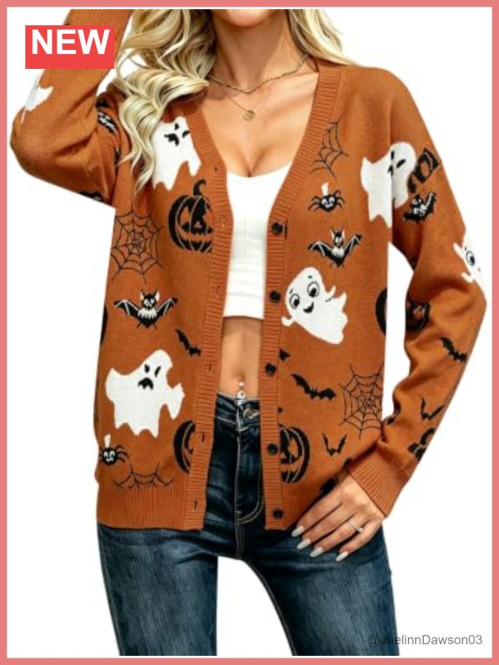 Halloween Cardigan Sweater Women Pumpkin Ghost Button Front Long Sleeve